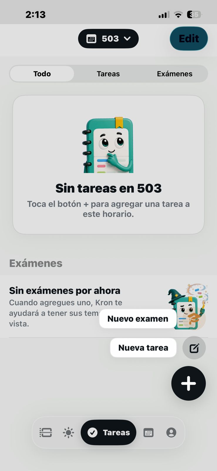 Menú de opciones de creación