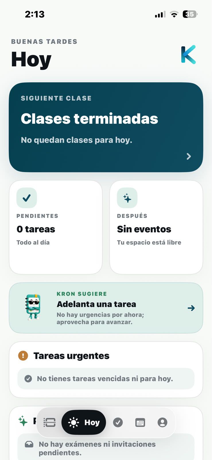 Pantalla tarde clases terminadas