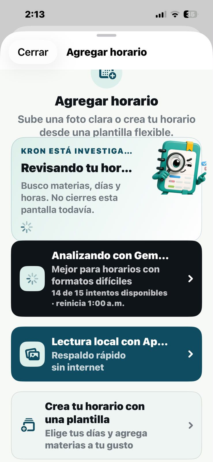 KRON analizando horario