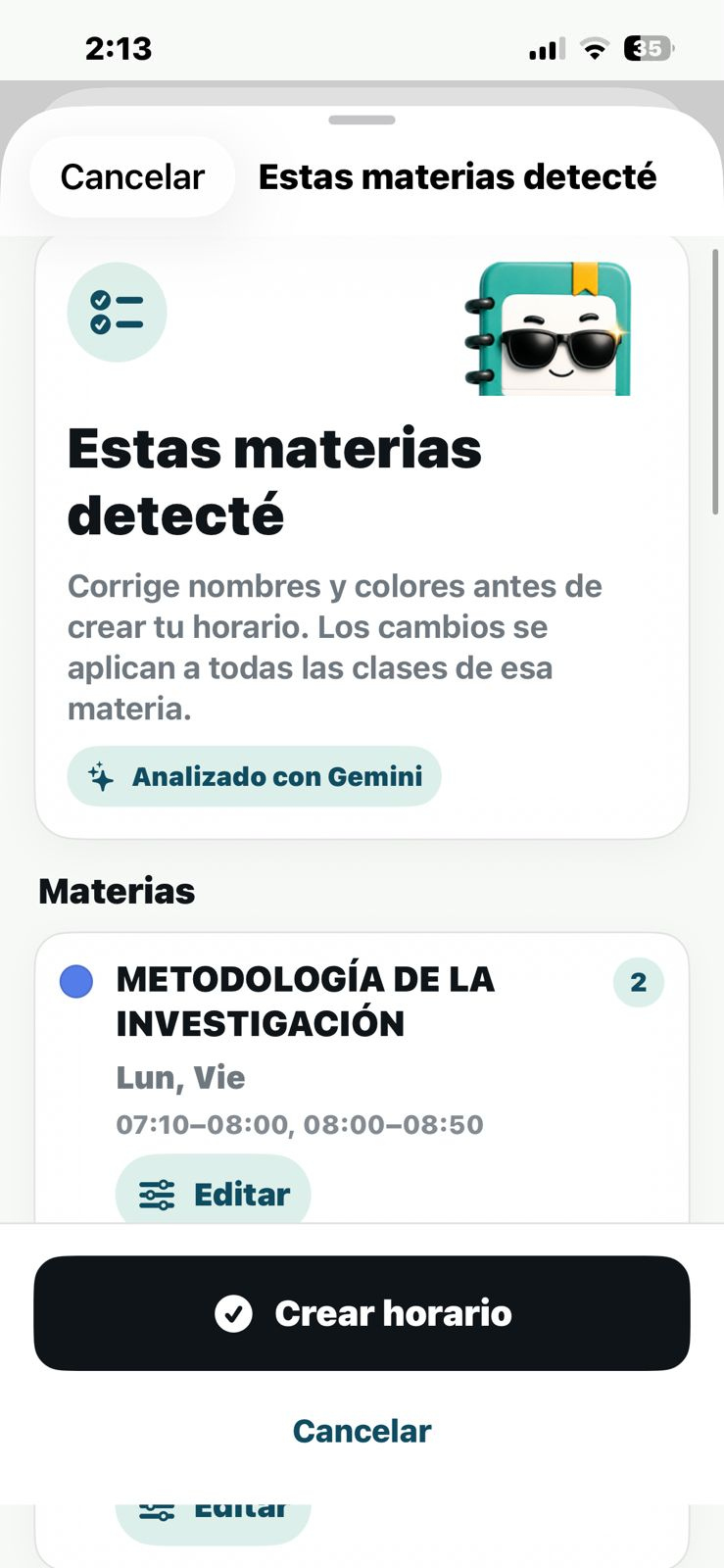 Materias detectadas por KRONEX