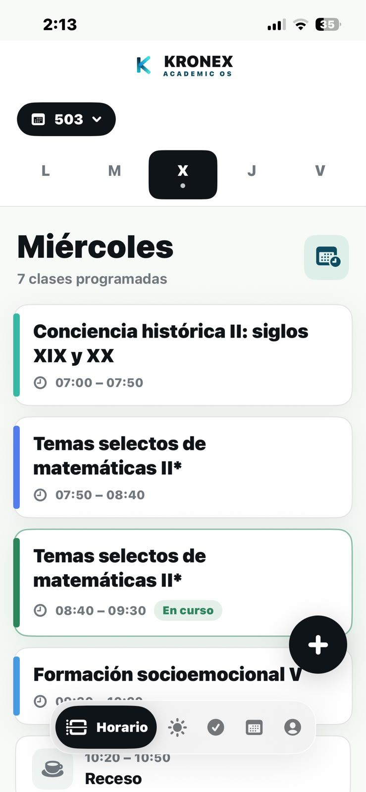 Horario semanal de clases KRONEX
